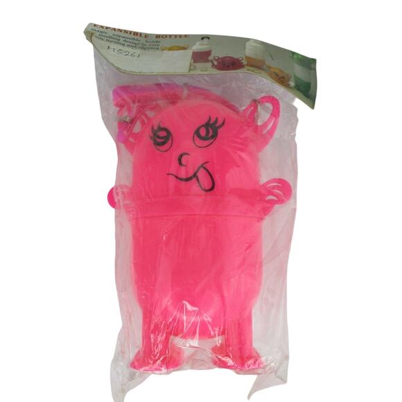 Vintage Neon Hot Pink Expansible Water Bottle 1980's Expandable Bottle NOS - Picture 1 of 5